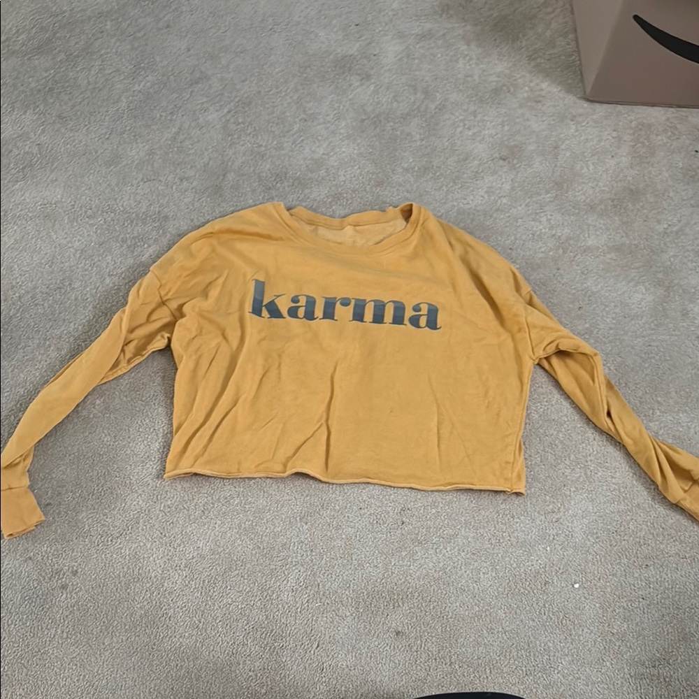 Yellow Long Sleeve Graphic Crop T-Shirt